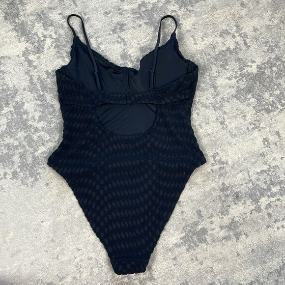 New Good American Black Jacquard Show Off One Piece Swimsuit Underwire Sz 5 - Picture 6 of 16